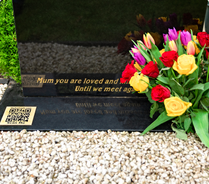 QR plaque on memorial stone